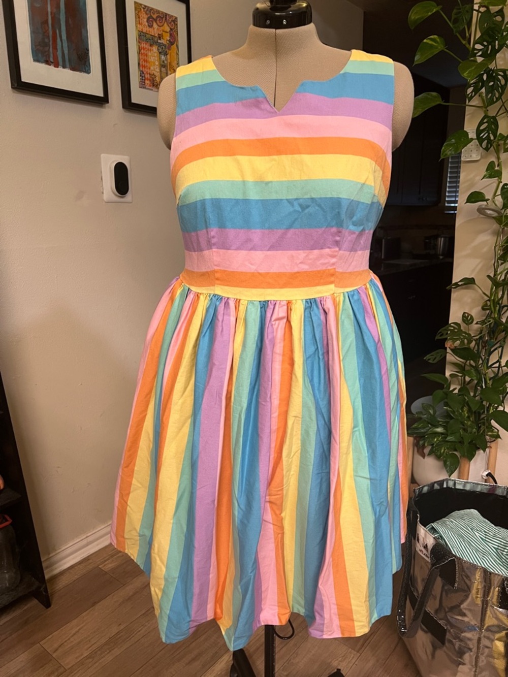 Collectif Pastel Rainbow Striped Dress - Lavender, Peach, Yellow, Teal
